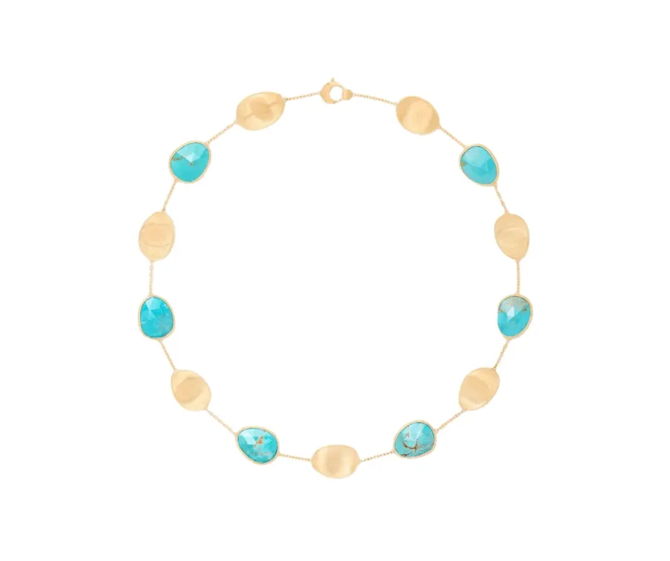 Marco Bicego Lunaria Colour 18ct Yellow Gold and Turquoise Collar Necklace sold by Jura Watches