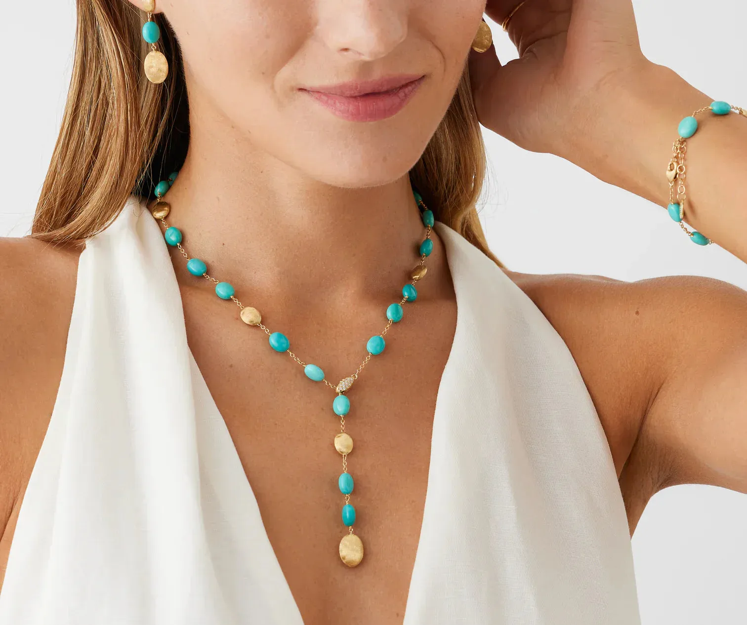 Marco Bicego Siviglia 18ct Yellow Gold Turquoise & Diamond Pavé Clasp Necklace sold by Jura Watches product image thumbnail 3