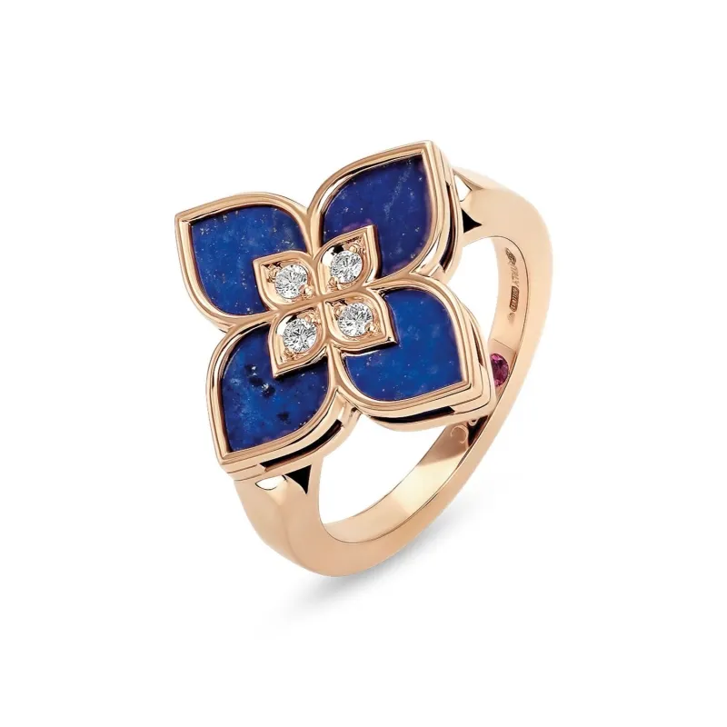 Roberto Coin Venetian Princess 18ct Rose Gold Diamond Lapis Lazuli Ring sold by Jura Watches