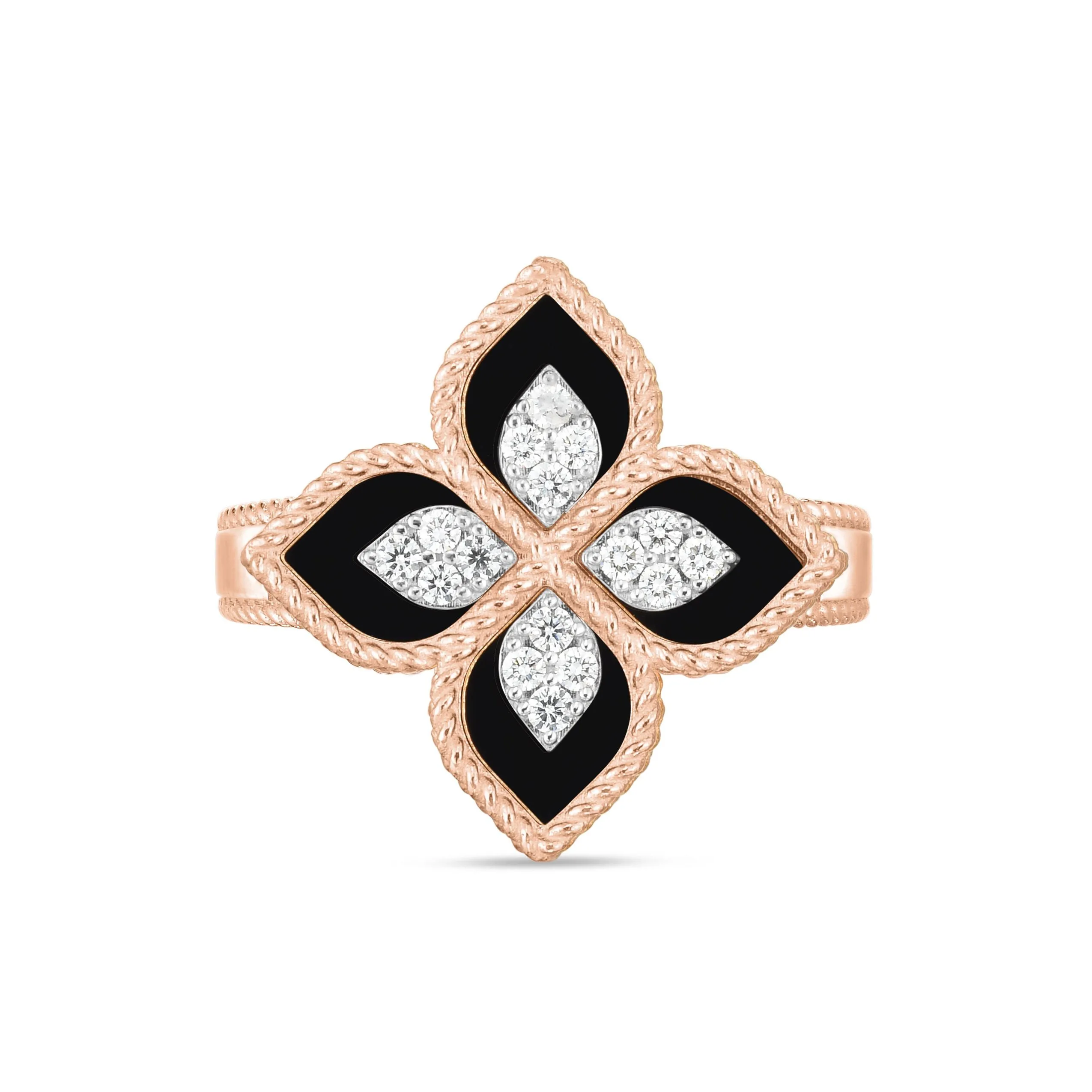 Roberto Coin Princess Flower 18ct Rose Gold Diamond Black Jade Ring sold by Jura Watches product image thumbnail 2