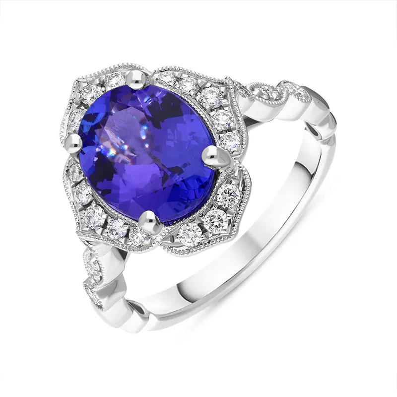 18ct White Gold 2.79ct Tanzanite Diamond Cluster Ring sold by Jura Watches