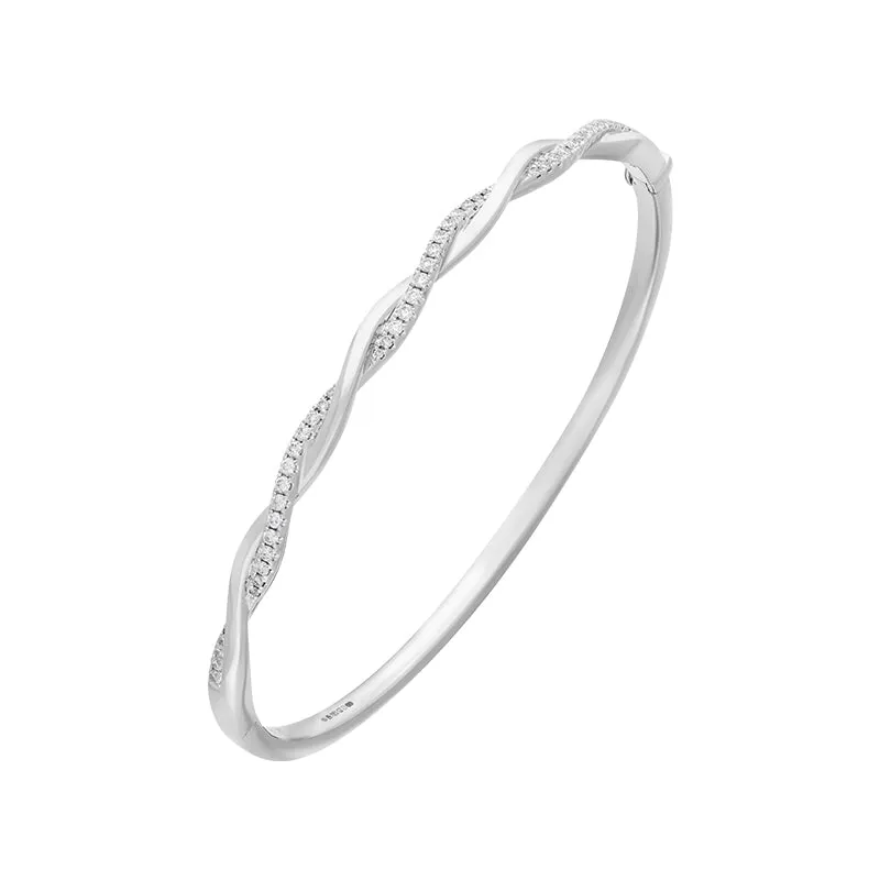 18ct White Gold 0.41ct Diamond Twist Hinged Bangle sold by Jura Watches
