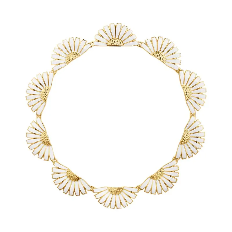 Georg Jensen Daisy 18ct Yellow Gold Plated Sterling Silver White Enamel Necklace sold by Jura Watches