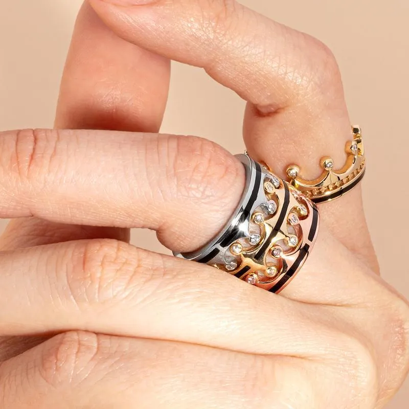 Sterling Silver Whitby Jet Diamond Tiara Patterned Band Ring sold by Jura Watches product image thumbnail 4