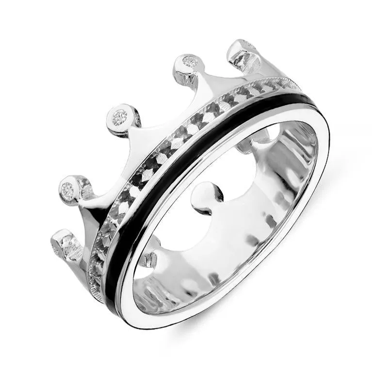 Sterling Silver Whitby Jet Diamond Tiara Patterned Band Ring sold by Jura Watches
