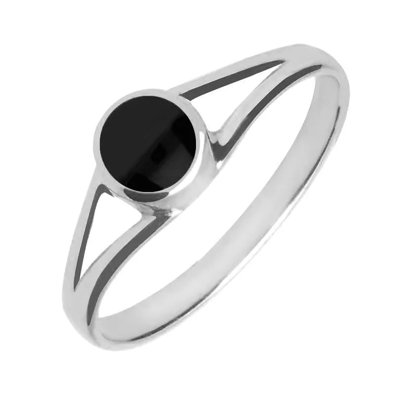 9ct White Gold Whitby Jet Round Split Shoulder Ring sold by Jura Watches