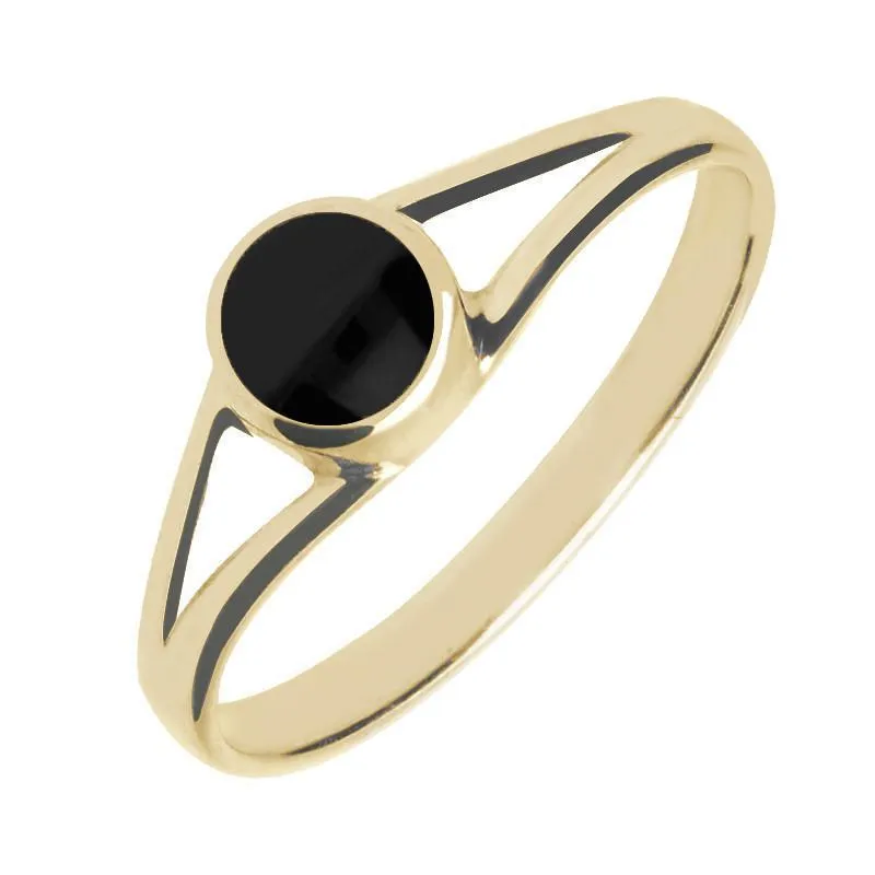 18ct Yellow Gold Whitby Jet Round Split Shoulder Ring sold by Jura Watches
