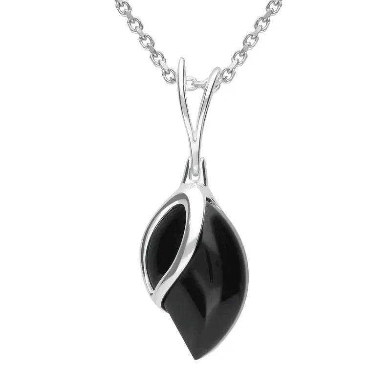 Sterling Silver Whitby Jet Leaf Shape Open Top Necklace sold by Jura Watches