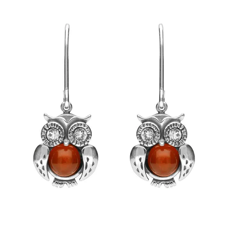 Sterling Silver Amber Owl Drop Earrings sold by Jura Watches