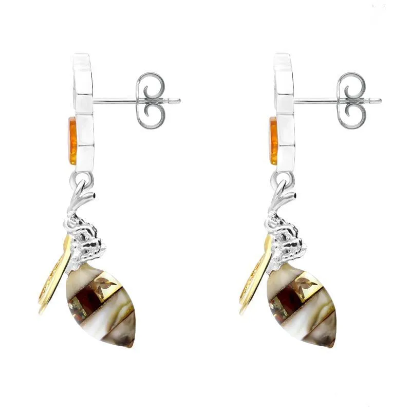 9ct Yellow Gold Sterling Silver Amber Bee and Honeycomb Drop Earrings sold by Jura Watches product image thumbnail 2
