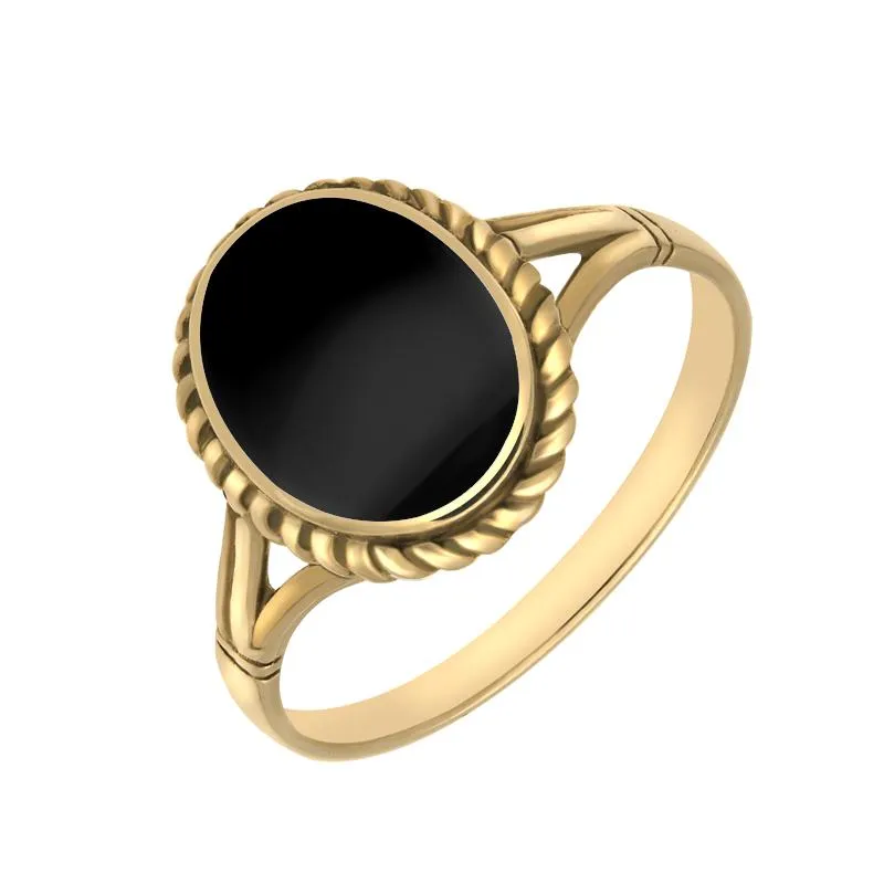 9ct Yellow Gold Whitby Jet Rope Edge Ring sold by Jura Watches