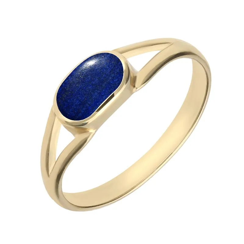 9ct Yellow Gold Lapis Lazuli Oval Split Shank Ring sold by Jura Watches