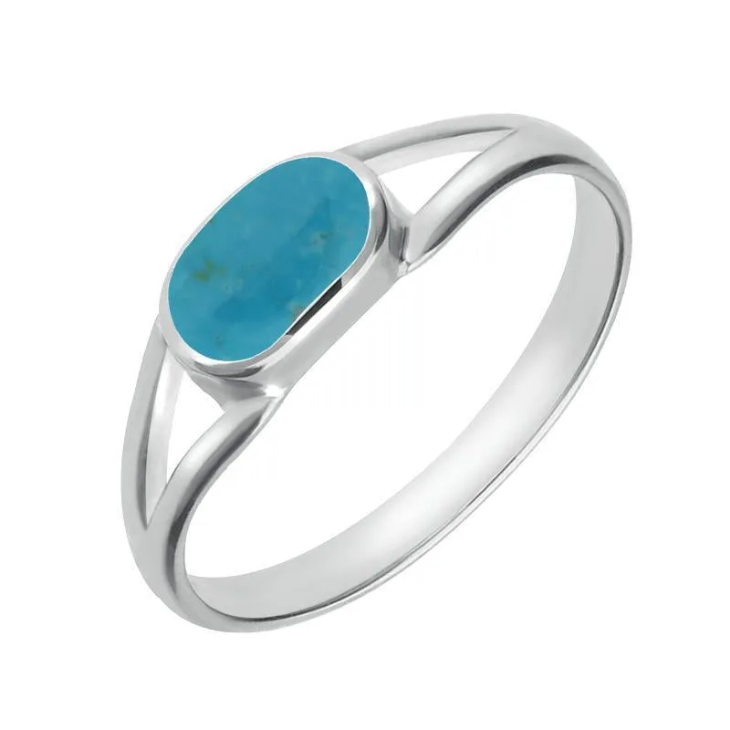 Sterling Silver Turquoise Oval Split Shank Ring sold by Jura Watches