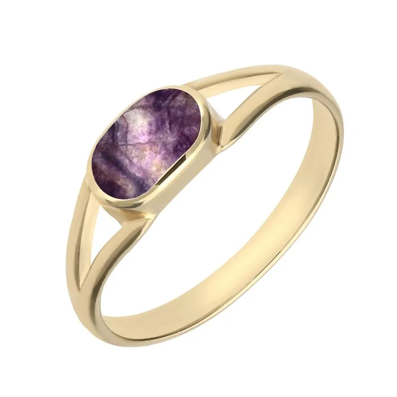 9ct Yellow Gold Blue John Oval Split Shank Ring sold by Jura Watches