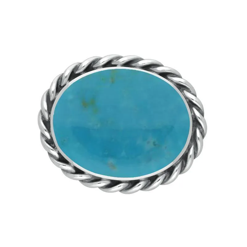 Sterling Silver Turquoise Large Oval Rope Edge Brooch sold by Jura Watches