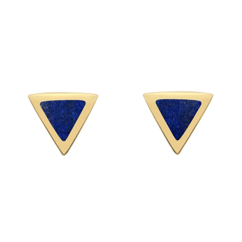 9ct Yellow Gold Lapis Lazuli Tiny Triangle Stud Earrings sold by Jura Watches