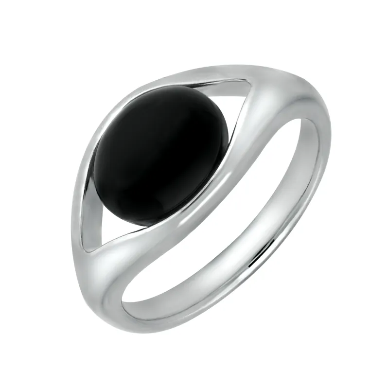 Sterling Silver Whitby Jet Oval Eye Ring sold by Jura Watches
