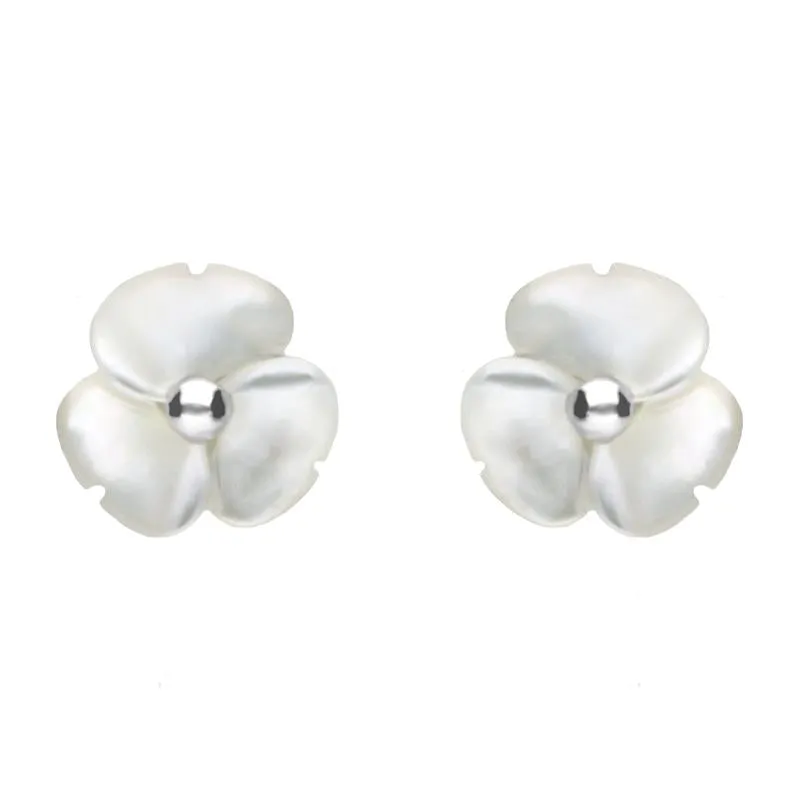 Sterling Silver White Mother of Pearl Tuberose 8mm Clover Stud Earrings sold by Jura Watches