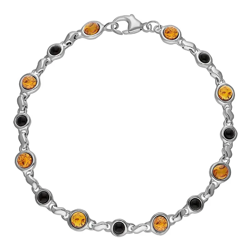 Sterling Silver Whitby Jet Amber Alternating Round Bead Bracelet sold by Jura Watches