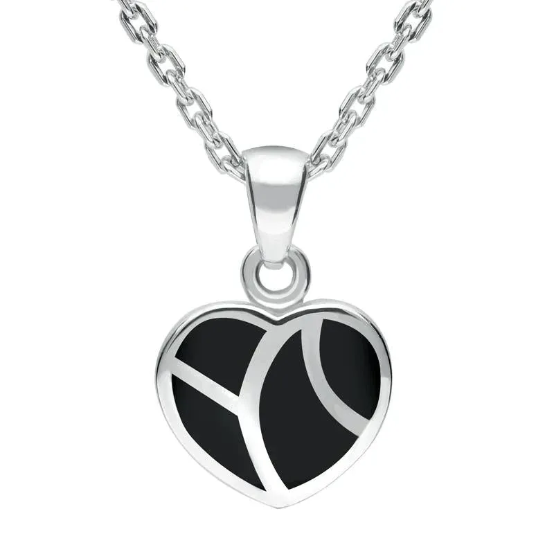 Sterling Silver Whitby Jet Inlaid Heart Necklace sold by Jura Watches