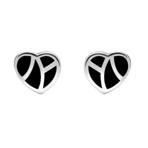 Sterling Silver Whitby Jet Inlaid Heart Stud Earrings sold by Jura Watches