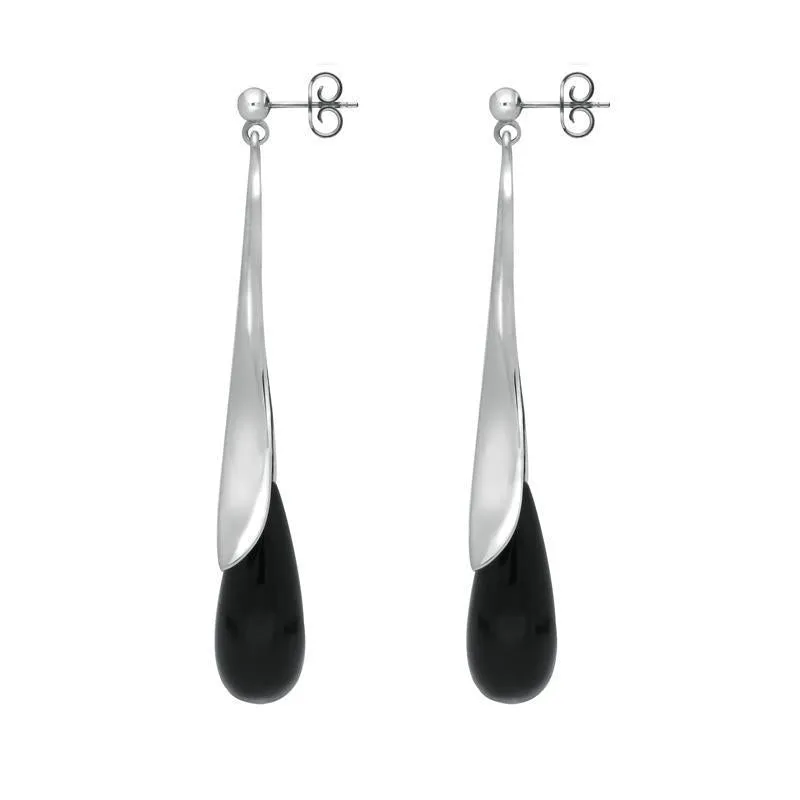 Sterling Silver Whitby Jet Split Flute Dropper Earrings sold by Jura Watches product image thumbnail 2