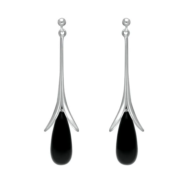 Sterling Silver Whitby Jet Split Flute Dropper Earrings sold by Jura Watches
