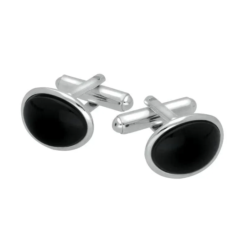 Sterling Silver Whitby Jet Curved Oval Cufflinks sold by Jura Watches