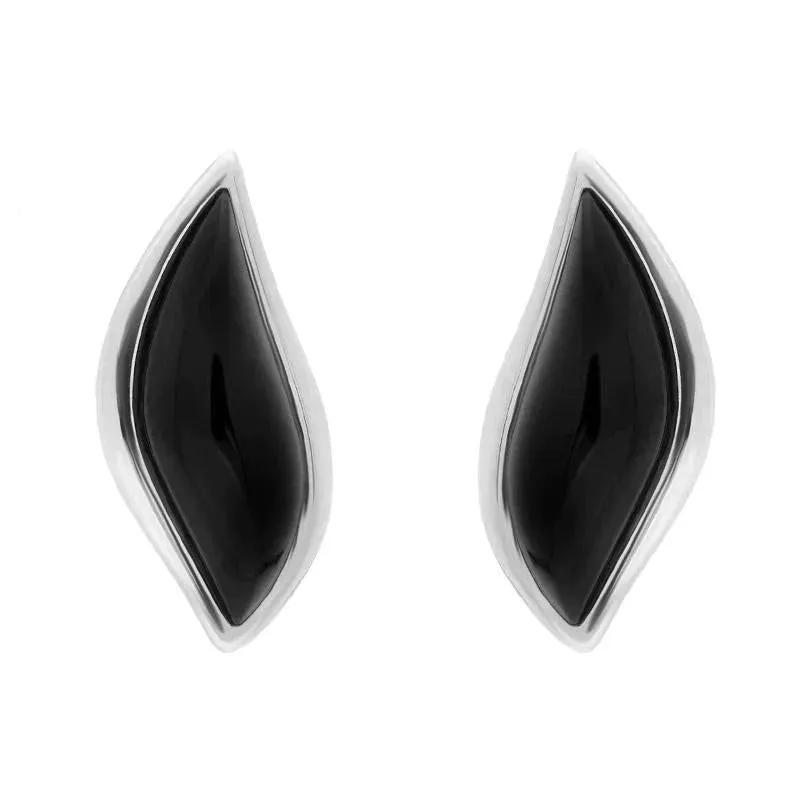 Sterling Silver Whitby Jet Leaf Shape Stud Earrings sold by Jura Watches