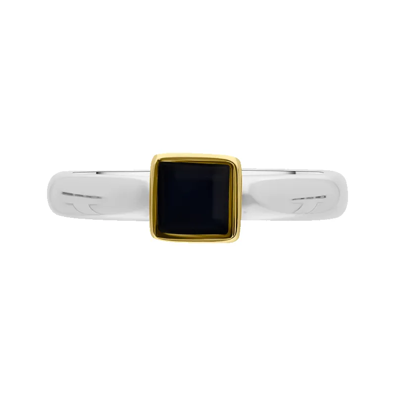 9ct Yellow Gold Sterling Silver Whitby Jet Stepping Stones 5mm Square Bezel Set Ring sold by Jura Watches product image thumbnail 3