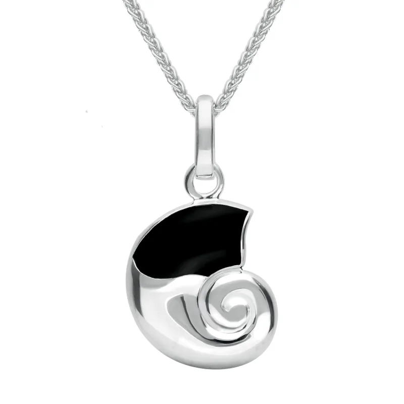 Sterling Silver Whitby Jet Ammonite Shaped Necklace sold by Jura Watches