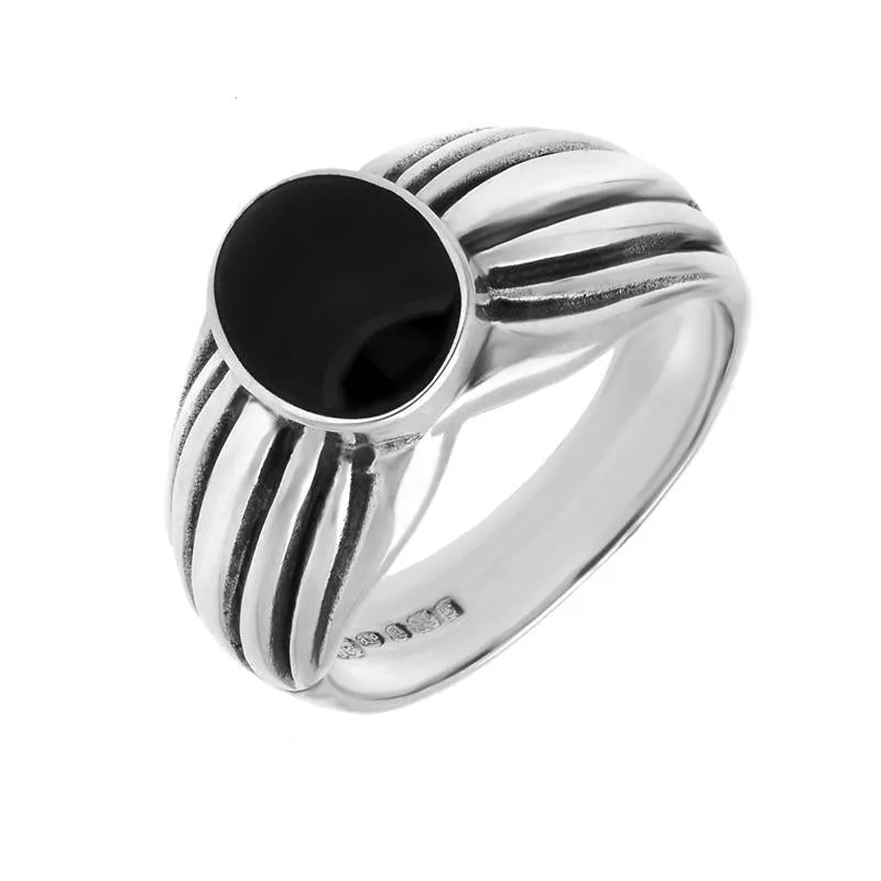 Sterling Silver Whitby Jet Pleated Shoulders Ring sold by Jura Watches