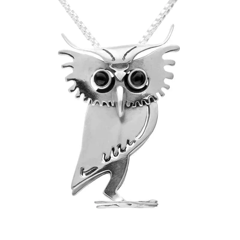 Sterling Silver Whitby Jet Large Three Dimensional Owl Necklace sold by Jura Watches