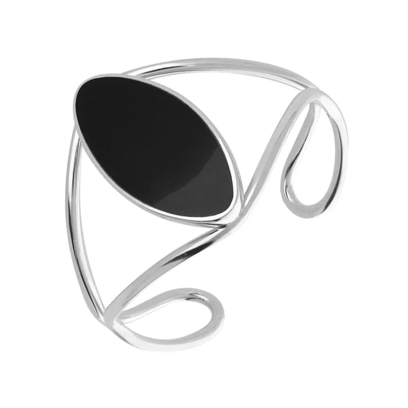 Sterling Silver Whitby Jet Oval Wire Cuff Bangle sold by Jura Watches
