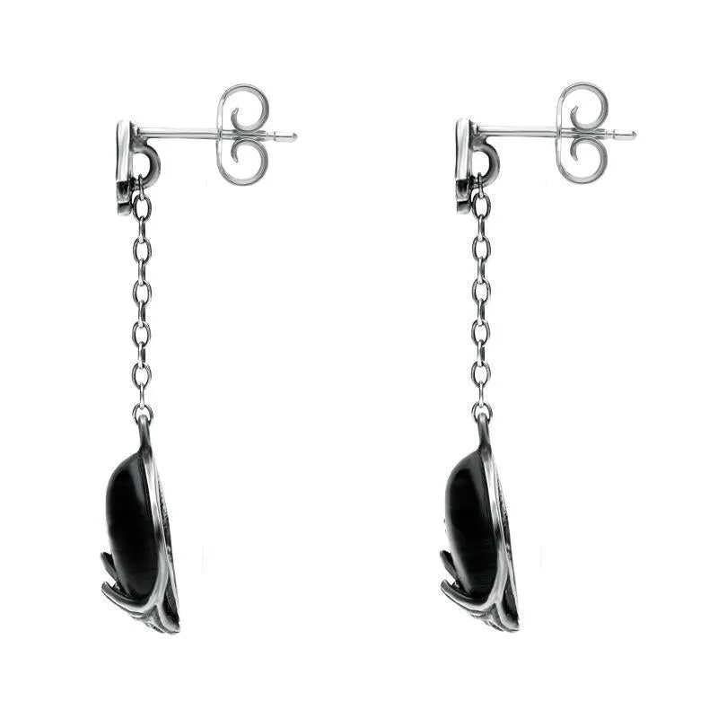 Sterling Silver Whitby Jet Acanthus Leaf Round Chain Drop Earrings sold by Jura Watches product image thumbnail 2