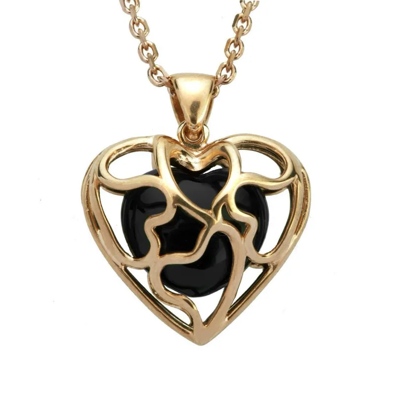 9ct Yellow Gold Whitby Jet Heart In Cage Necklace sold by Jura Watches