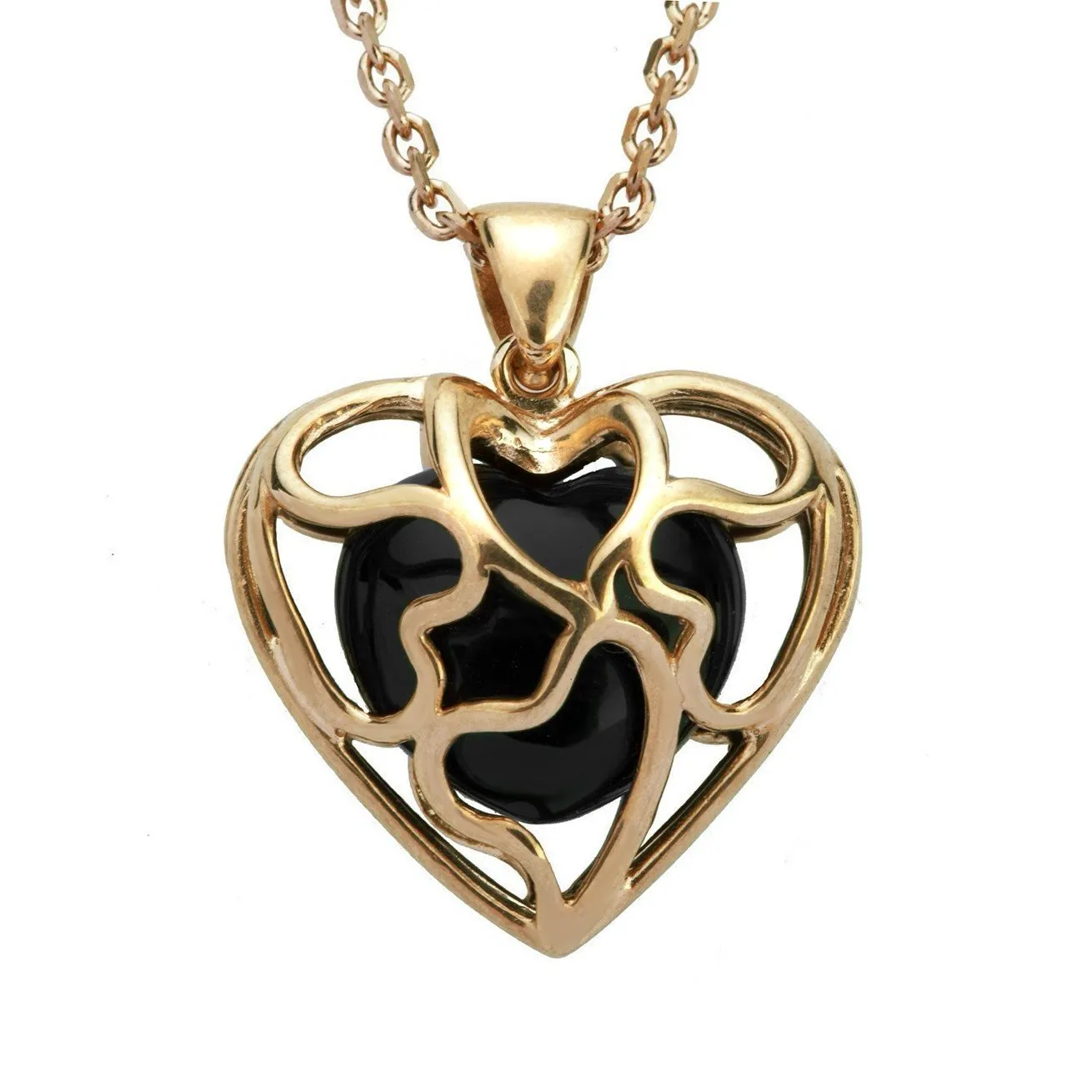9ct Yellow Gold Whitby Jet Heart In Cage Necklace sold by Jura Watches