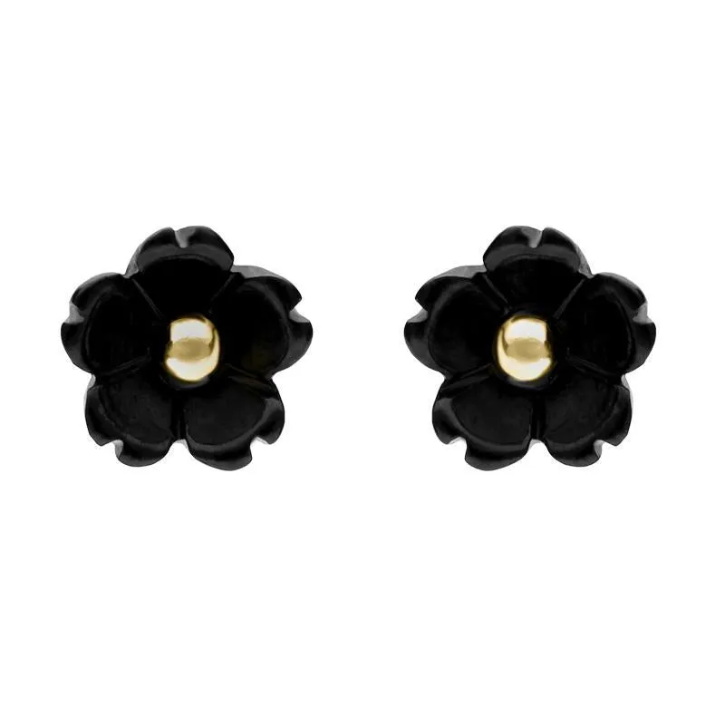 9ct Yellow Gold Whitby Jet Tuberose 6mm Flower Stud Earrings sold by Jura Watches