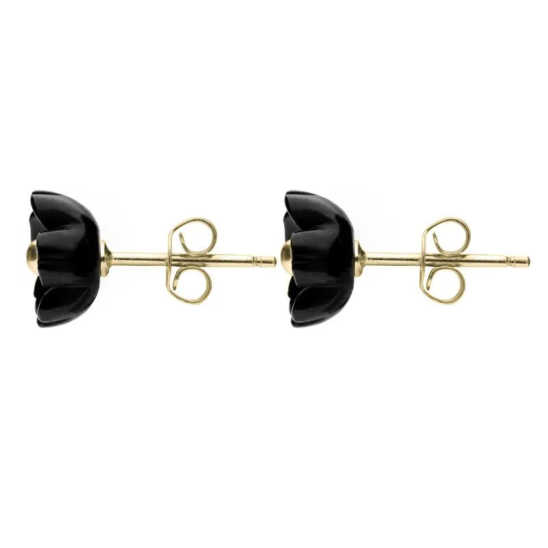 9ct Yellow Gold Whitby Jet Tuberose 6mm Flower Stud Earrings sold by Jura Watches product image thumbnail 2
