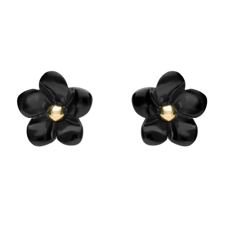 9ct Yellow Gold Whitby Jet Tuberose 8mm Flower Stud Earrings sold by Jura Watches