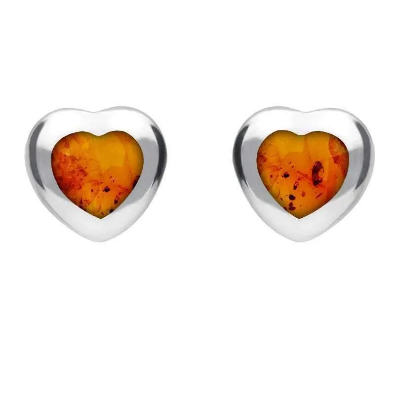 Sterling Silver Amber Medium Heart Stud Earrings sold by Jura Watches