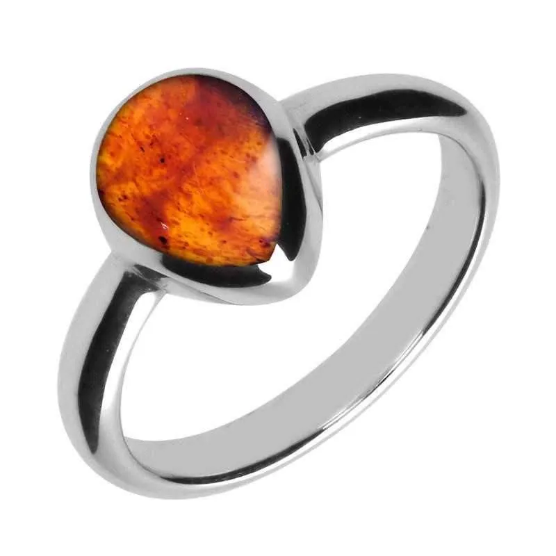 Sterling Silver Amber Pear Shaped Ring sold by Jura Watches