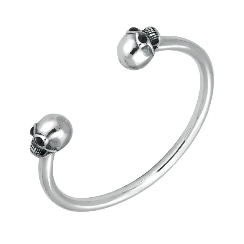 Sterling Silver Whitby Jet Gothic Skull Torc Bangle sold by Jura Watches