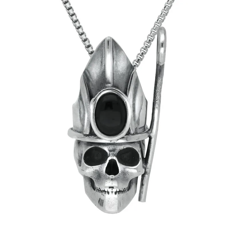 Sterling Silver Whitby Jet Skull With Crown and Shepherds Crook Necklace sold by Jura Watches