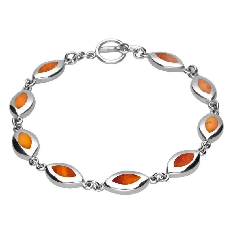 Sterling Silver Amber Framed Nine Stone Marquise Bracelet made by C.W. Sellors