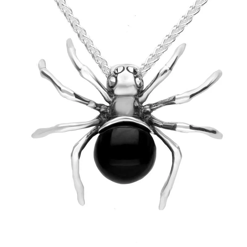 Sterling Silver Whitby Jet and Marcasite Spider Necklace sold by Jura Watches
