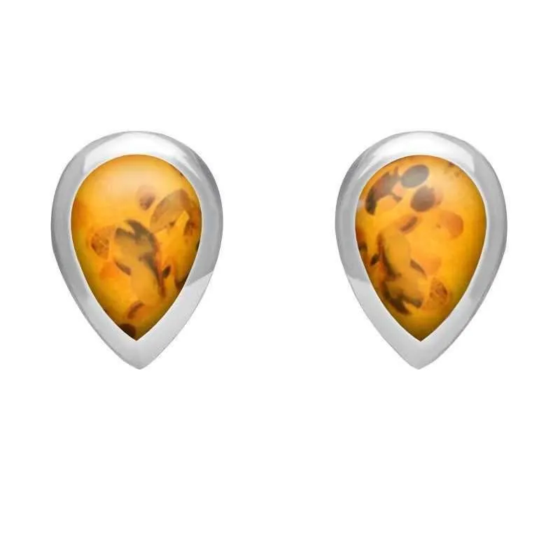 Sterling Silver Amber Dinky Teardrop Stud Earrings sold by Jura Watches