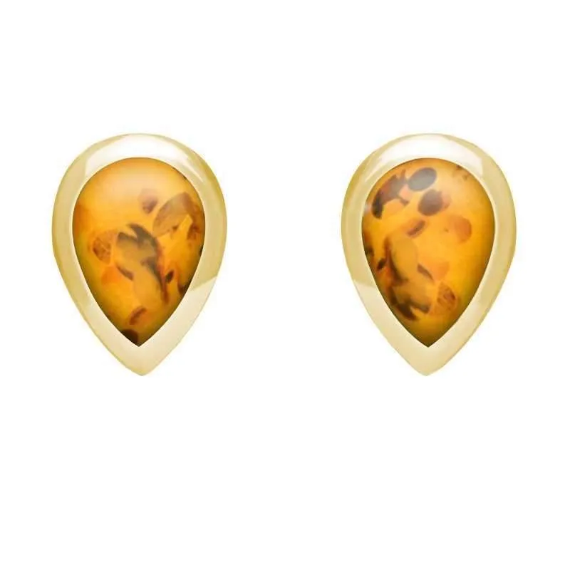 9ct Yellow Gold Amber Dinky Teardrop Stud Earrings sold by Jura Watches