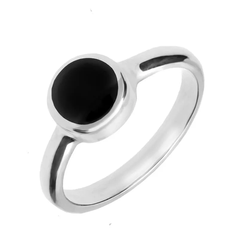 Sterling Silver Whitby Jet Round Stone Set Ring sold by Jura Watches
