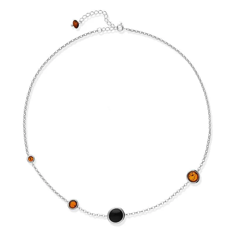 Sterling Silver Whitby Jet Amber Round Stone Necklace sold by Jura Watches
